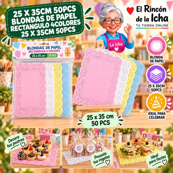 RI-0010981 25 X 35cm 50pcs Blondas De Papel Rectangulo 4colores 25 X 35cm 50pcs Feliz