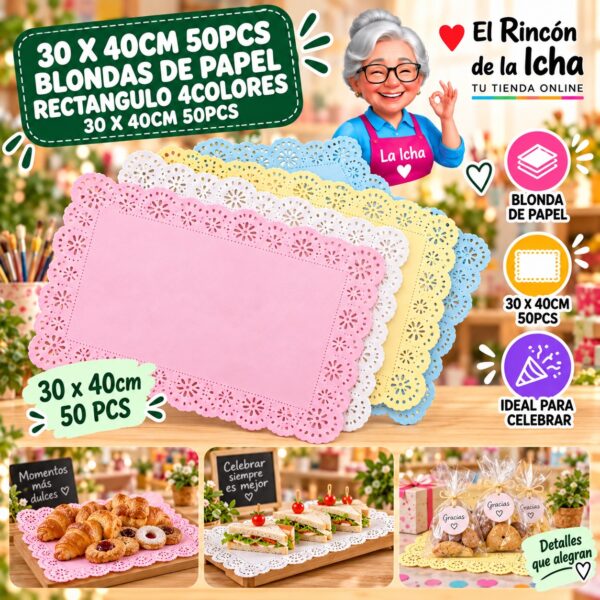 RI-0010982 30 X 40cm 50pcs Blondas De Papel Rectangulo 4colores 30 X 40cm 50pcs Feliz