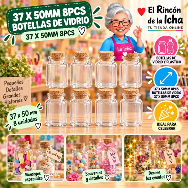RI-0010987 37 X 50mm 8pcs Botellas De Vidrio 37 X 50mm 8pcs Feliz