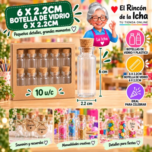 6 X 2.2cm Botella De Vidrio 6 X 2.2cm Feliz