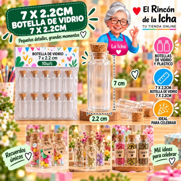 7 X 2.2cm Botella De Vidrio 7 X 2.2cm Feliz