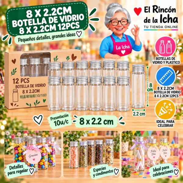 8 X 2.2cm Botella De Vidrio 8 X 2.2cm 12pcs Feliz