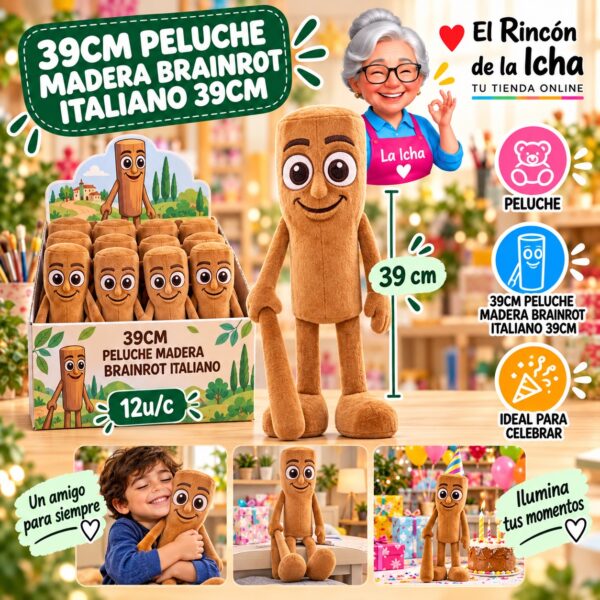 RI-0010999 39cm Peluche Madera Brainrot Italiano 39cm Feliz