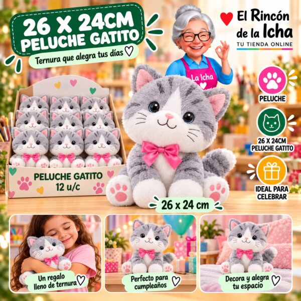 26 X 24cm Peluche Gatito Feliz