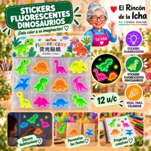 RI-0011026 Stickers Fluorescentes Dinosaurios Feliz