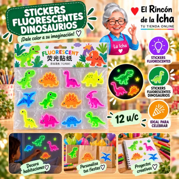 Stickers Fluorescentes Dinosaurios Feliz