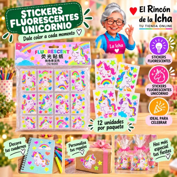 Stickers Fluorescentes Unicornio Feliz