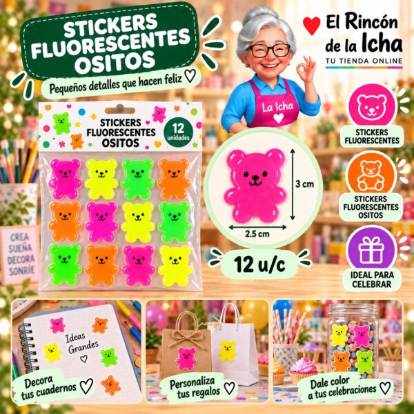 Stickers Fluorescentes Ositos Feliz