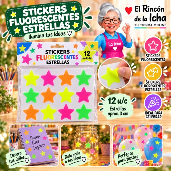 Stickers Fluorescentes Estrellas Feliz