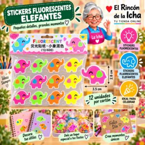 RI-0011035 Stickers Fluorescentes Elefantes Feliz