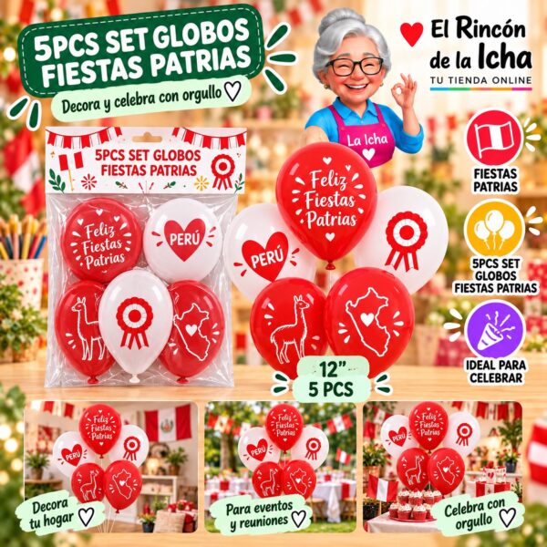 RI-0011061 5pcs Set Globos Fiestas Patrias Feliz Ref. 420120