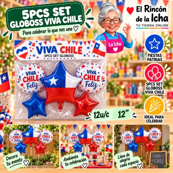 5pcs Set Globoss Viva Chile Feliz