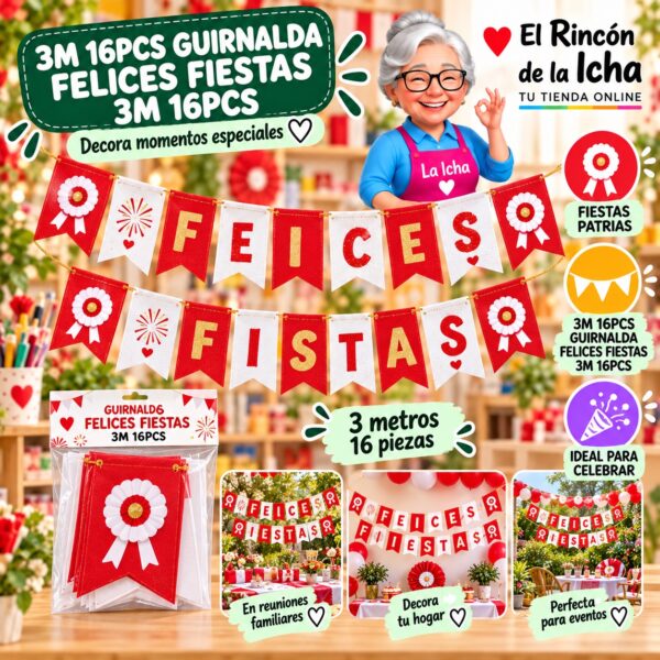 3m 16pcs Guirnalda Felices Fiestas 3m 16pcs Feliz