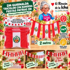 RI-0011070 2m Guirnalda Tricolor Con Bandera Fiestas Patrias 2m Feliz
