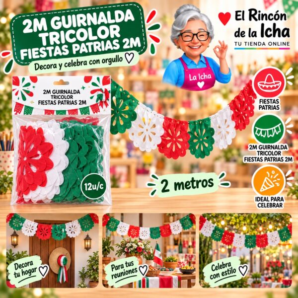 RI-0011075 2m Guirnalda Tricolor Fiestas Patrias 2m Feliz
