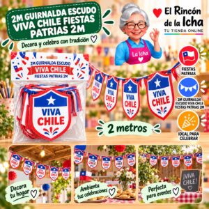 RI-0011081 2m Guirnalda Escudo Viva Chile Fiestas Patrias 2m Feliz