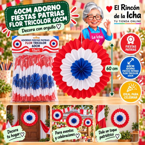 RI-0011085 60cm Adorno Fiestas Patrias Flor Tricolor 60cm Feliz