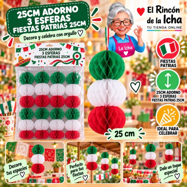 RI-0011086 25cm Adorno 3 Esferas Fiestas Patrias 25cm Feliz
