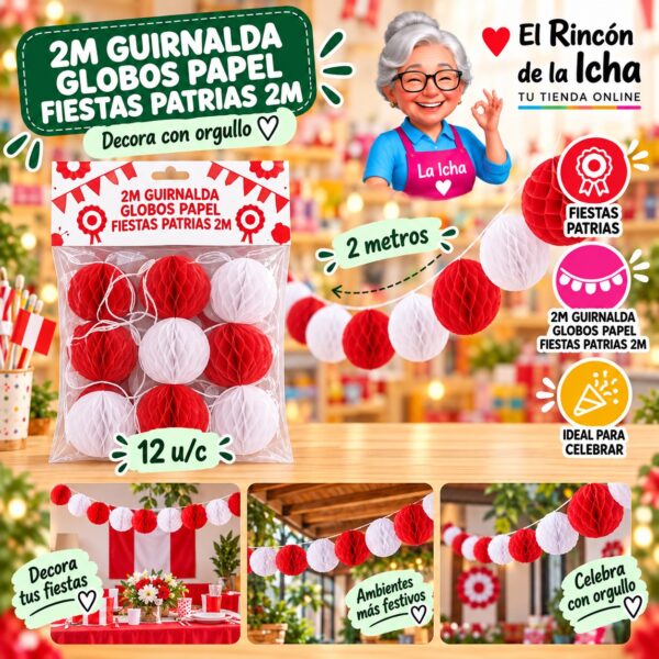 RI-0011088 2m Guirnalda Globos Papel Fiestas Patrias 2m Feliz