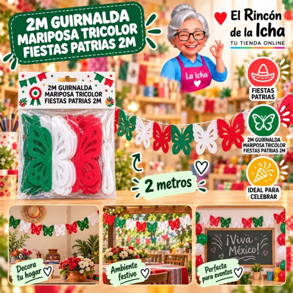 RI-0011089 2m Guirnalda Mariposa Tricolor Fiestas Patrias 2m Feliz