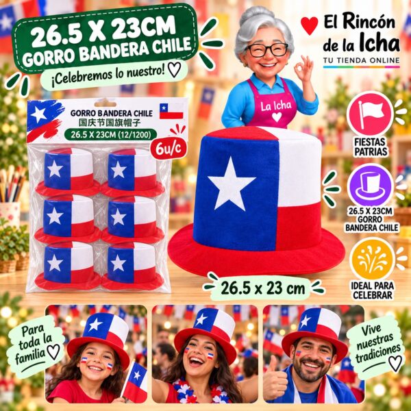 26.5 X 23cm Gorro Bandera Chile Feliz