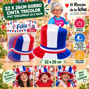 RI-0011099 32 X 26cm Gorro Cinta Tricolor (pvc Terciopelo) 32 X 26cm Feliz