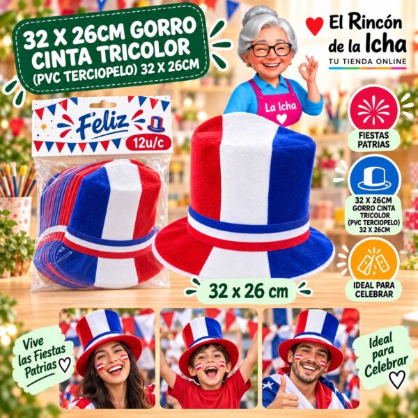 RI-0011099 32 X 26cm Gorro Cinta Tricolor (pvc Terciopelo) 32 X 26cm Feliz