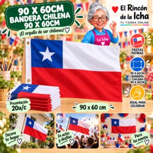 RI-0011112 90 X 60cm Bandera Chilena 90 X 60cm Feliz