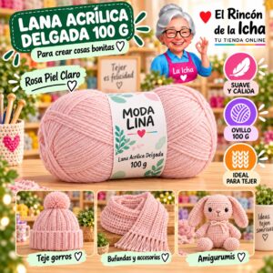 RI-ML-00007 Lana Acrílica Delgada Moda Lina 100 g Rosa Piel Claro