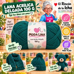 RI-ML-00008 Lana Acrílica Delgada Moda Lina 100 g Verde Petróleo