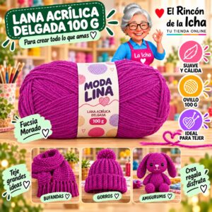 RI-ML-00011 Lana Acrílica Delgada Moda Lina 100 g Fucsia Morado
