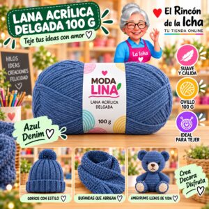 RI-ML-00013 Lana Acrílica Delgada Moda Lina 100 g Azul Denim