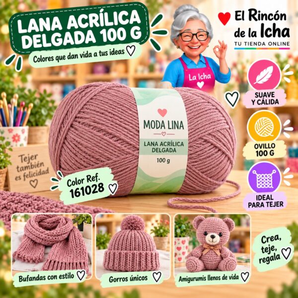 RI-ML-00014 Lana Acrílica Delgada Moda Lina 100 g Color Ref. 161028
