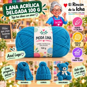 RI-ML-00016 Lana Acrílica Delgada Moda Lina 100 g Azul Lago