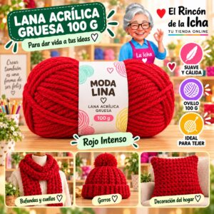 RI-ML-00017 Lana Acrílica Gruesa Moda Lina 100 g Rojo Intenso
