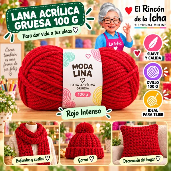 RI-ML-00017 Lana Acrílica Gruesa Moda Lina 100 g Rojo Intenso