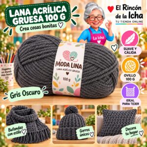 RI-ML-00018 Lana Acrílica Gruesa Moda Lina 100 g Gris Oscuro