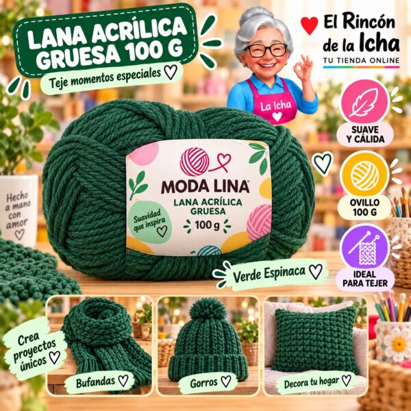 RI-ML-00021 Lana Acrílica Gruesa Moda Lina 100 g Verde Espinaca