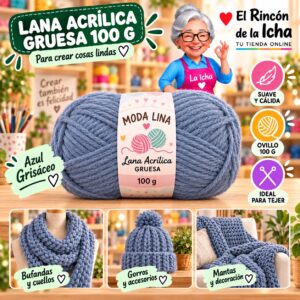 RI-ML-00022 Lana Acrílica Gruesa Moda Lina 100 g Azul Grisáceo