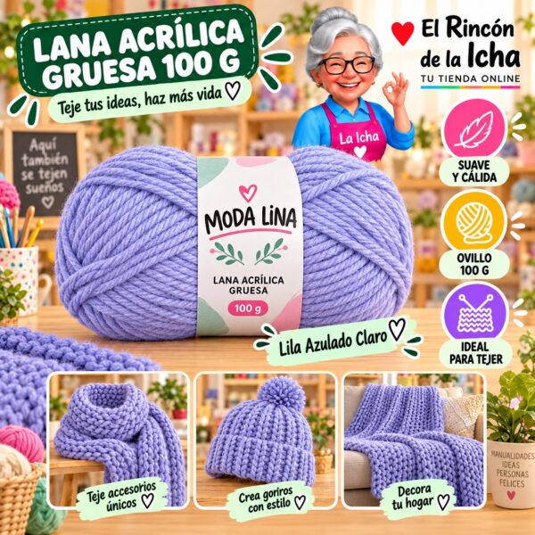 Lana Acrílica Gruesa Moda Lina 100 g Lila Azulado Claro