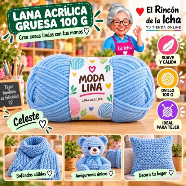RI-ML-00027 Lana Acrílica Gruesa Moda Lina 100 g Celeste