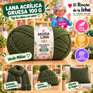 RI-ML-00032 Lana Acrílica Gruesa Moda Lina 100 g Verde Militar