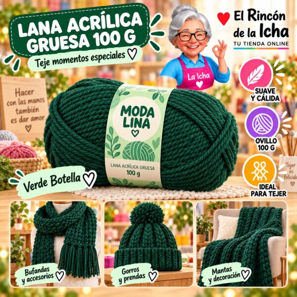 RI-ML-00036 Lana Acrílica Gruesa Moda Lina 100 g Verde Botella