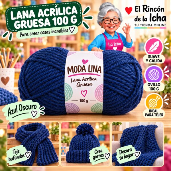 RI-ML-00040 Lana Acrílica Gruesa Moda Lina 100 g Azul Oscuro