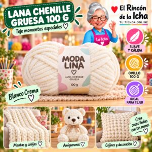 RI-ML-00050 Lana Chenille Gruesa Moda Lina 100 g Blanco Crema