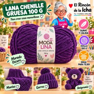 RI-ML-00051 Lana Chenille Gruesa Moda Lina 100 g Morado Oscuro