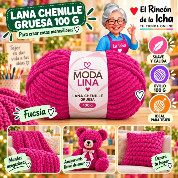RI-ML-00052 Lana Chenille Gruesa Moda Lina 100 g Fucsia