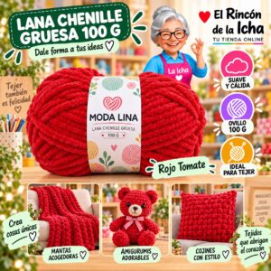 RI-ML-00053 Lana Chenille Gruesa Moda Lina 100 g Rojo Tomate