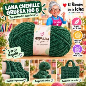 RI-ML-00054 Lana Chenille Gruesa Moda Lina 100 g Verde Regaliz