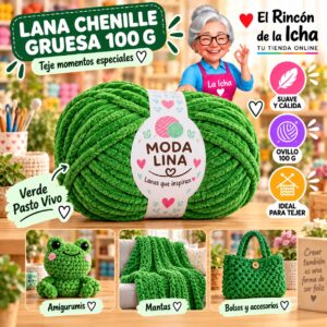 RI-ML-00055 Lana Chenille Gruesa Moda Lina 100 g Verde Pasto Vivo